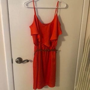 Bisou Bisou Orange Dress with brown belt